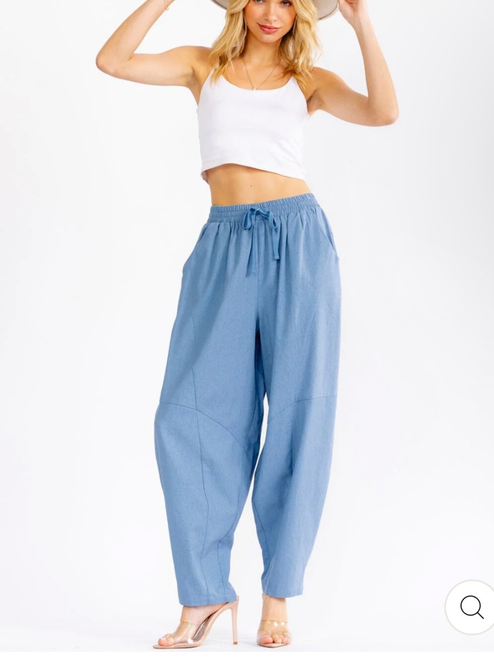Light Blue Wide-Leg Drawstring Pants